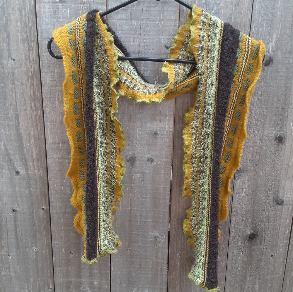 Mustard Yellow Brown Green Scarf 65"